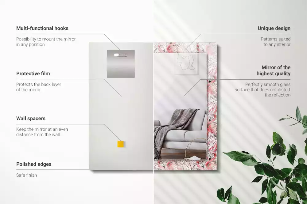 Spiegel mit rechteckigem aufdruck Rosa Flamingos