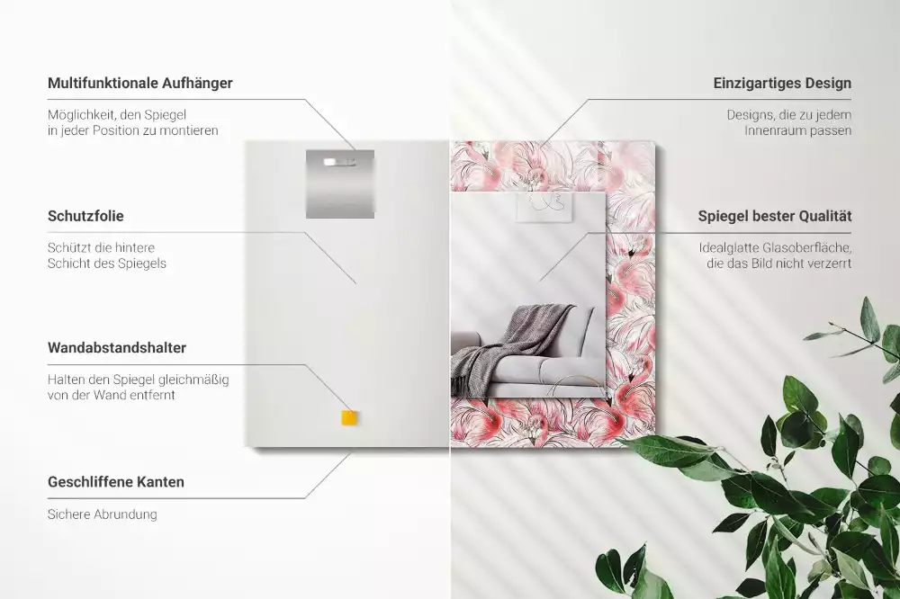 Spiegel mit rechteckigem aufdruck Rosa Flamingos