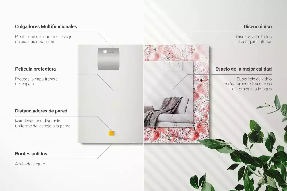 Spiegel mit rechteckigem aufdruck Rosa Flamingos