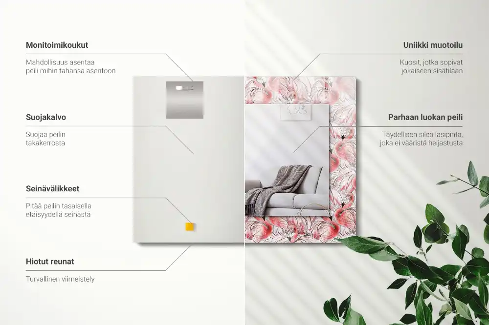 Spiegel mit rechteckigem aufdruck Rosa Flamingos