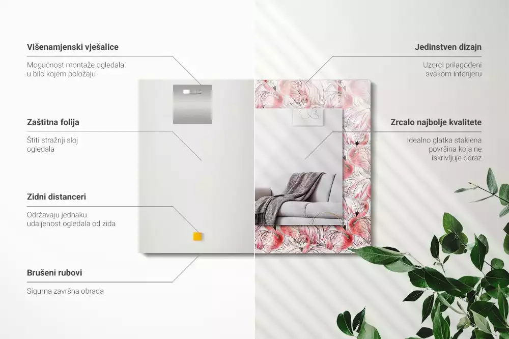 Spiegel mit rechteckigem aufdruck Rosa Flamingos