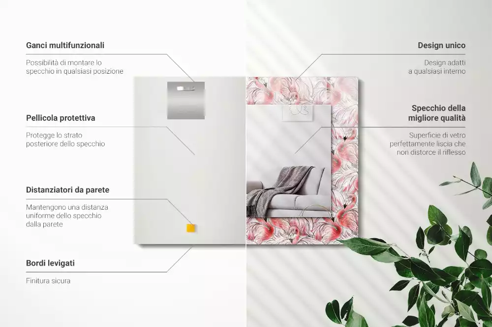 Spiegel mit rechteckigem aufdruck Rosa Flamingos