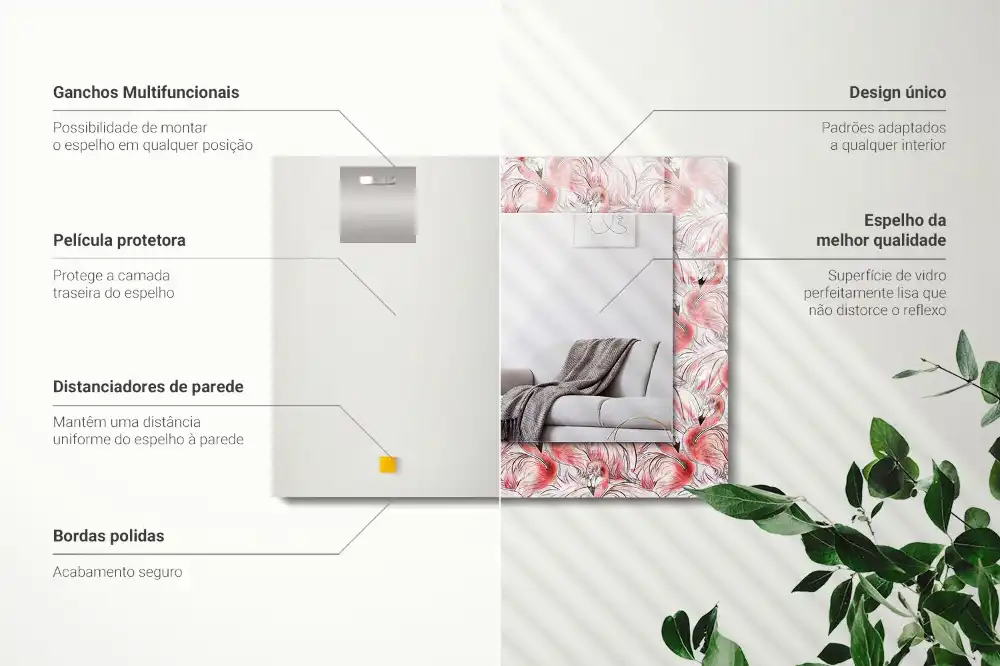 Spiegel mit rechteckigem aufdruck Rosa Flamingos