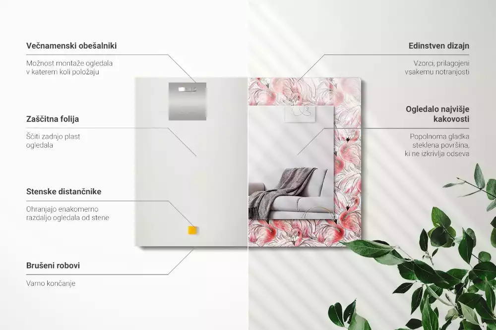 Spiegel mit rechteckigem aufdruck Rosa Flamingos