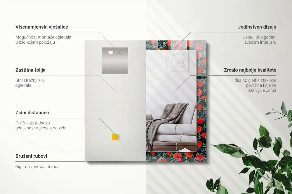 Spiegel mit rechteckigem aufdruck Mohnblumen