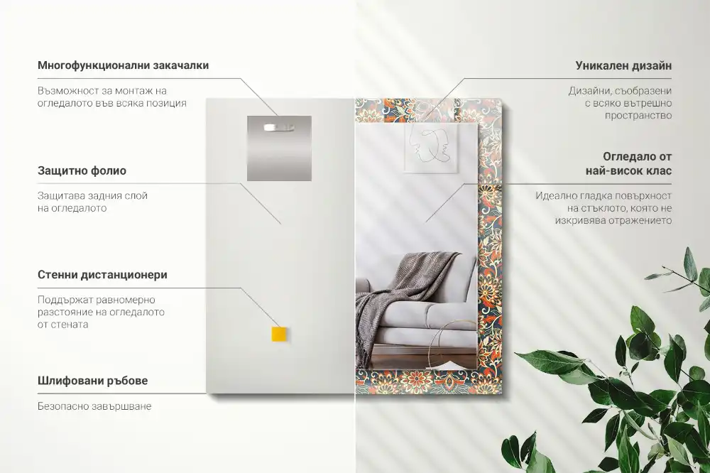 Rechteckiger dekorativer spiegel Blumen-Tapetenmuster