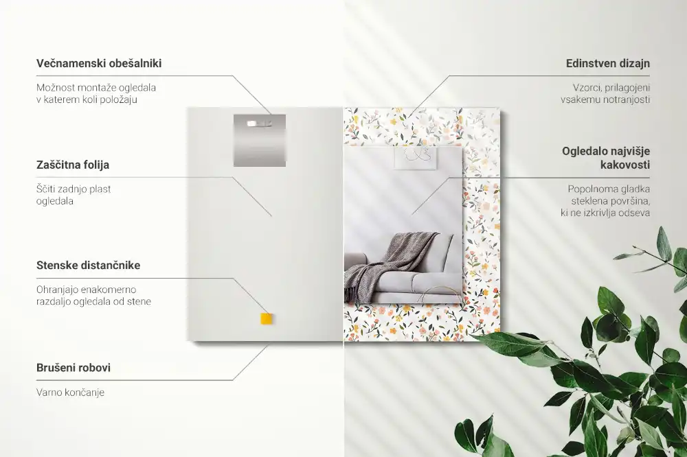 Spiegel mit rechteckigem aufdruck Blumenstoffmuster
