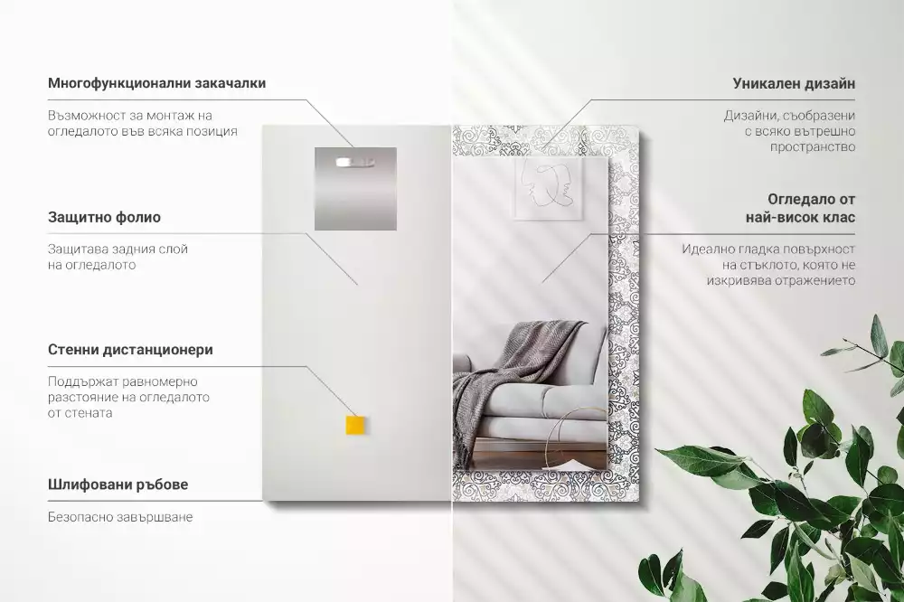 Rechteckiger dekorativer spiegel Ornamentmuster