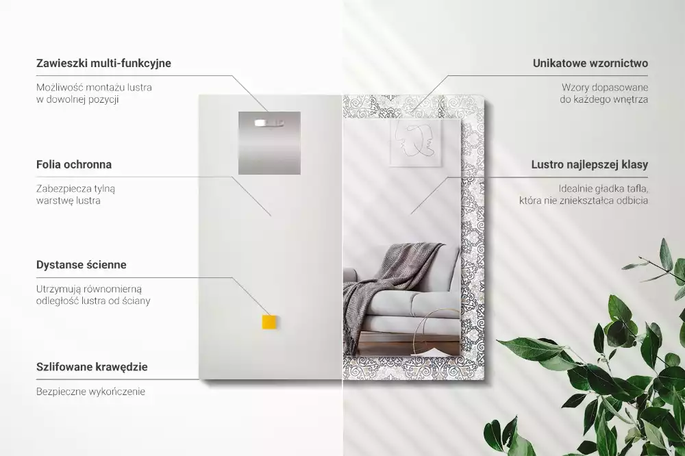 Rechteckiger dekorativer spiegel Ornamentmuster