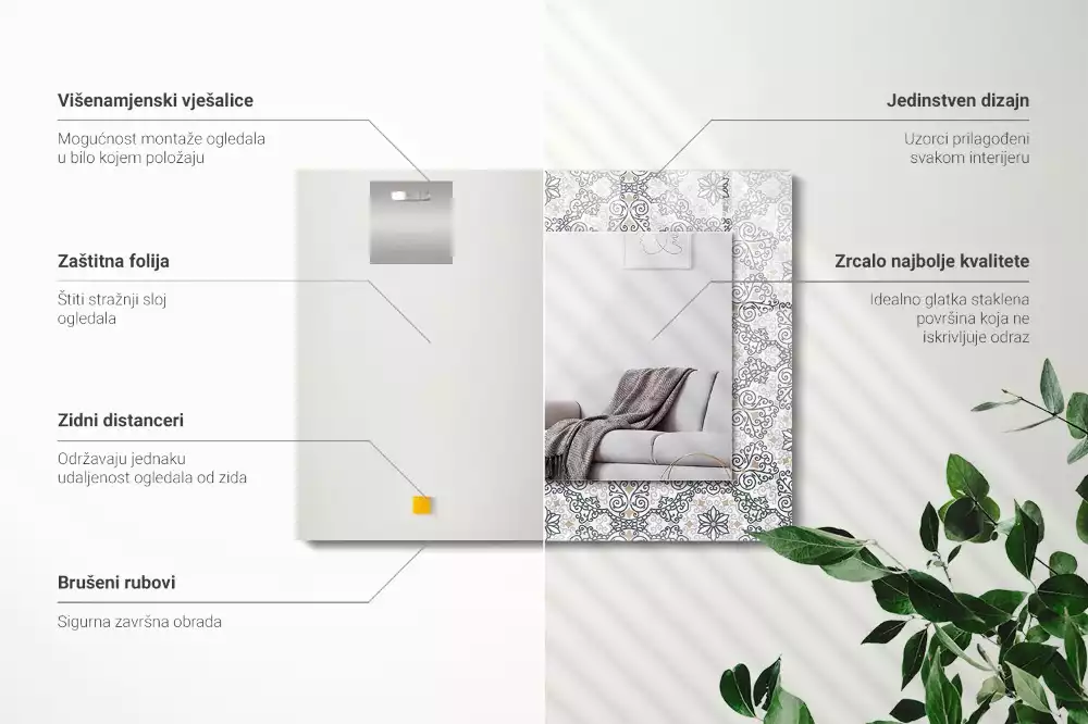 Rechteckiger dekorativer spiegel Ornamentmuster