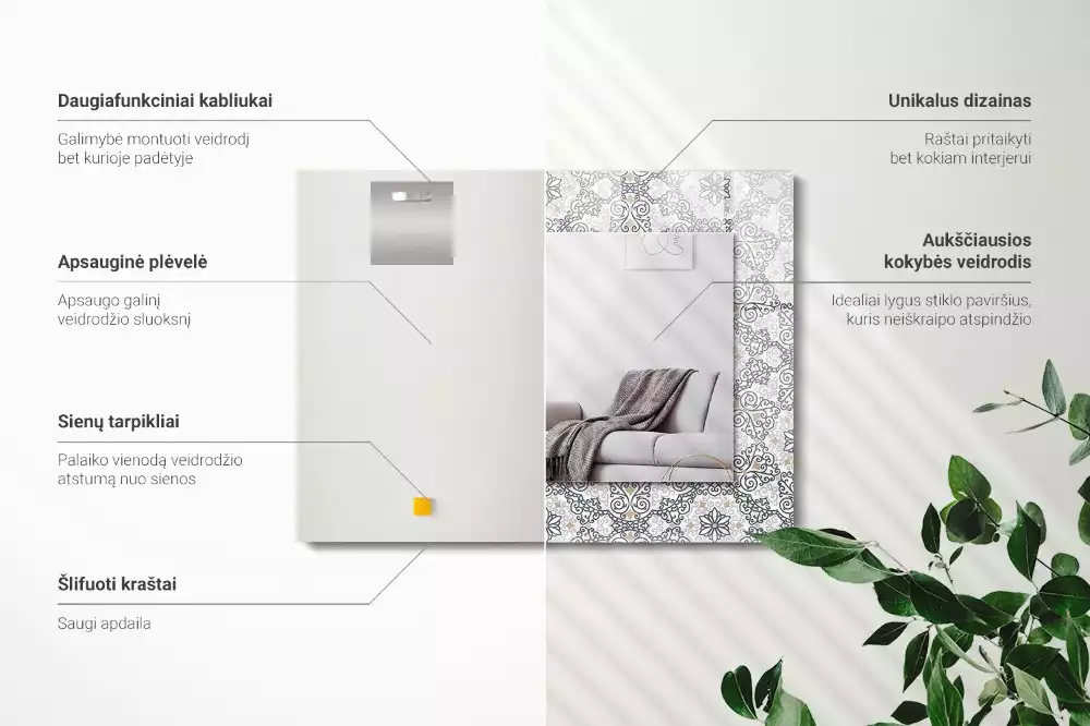 Rechteckiger dekorativer spiegel Ornamentmuster