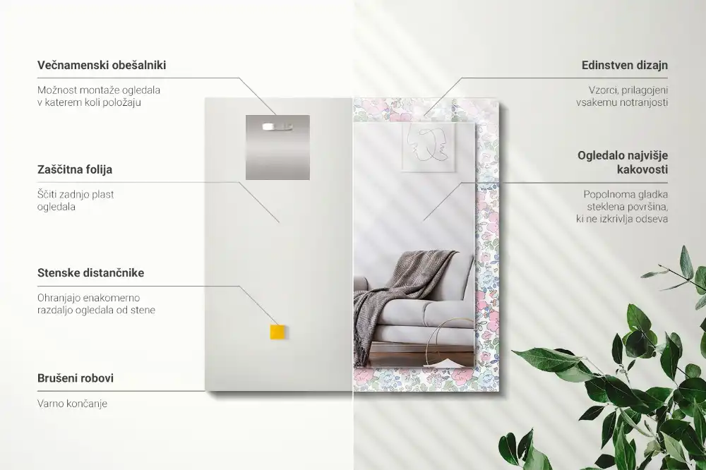 Spiegel mit rechteckigem aufdruck Blumenstoffmuster