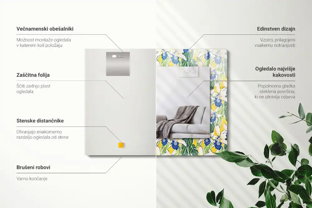 Spiegel mit rechteckigem aufdruck Blumen und Blätter