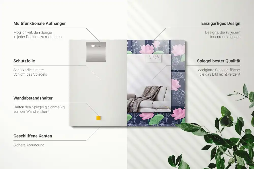 Rechteckiger spiegel Rosa Lotusblumen