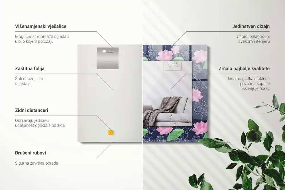 Rechteckiger spiegel Rosa Lotusblumen