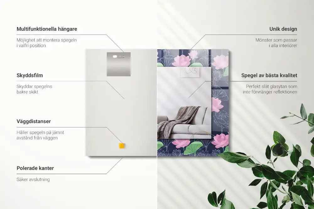 Rechteckiger spiegel Rosa Lotusblumen