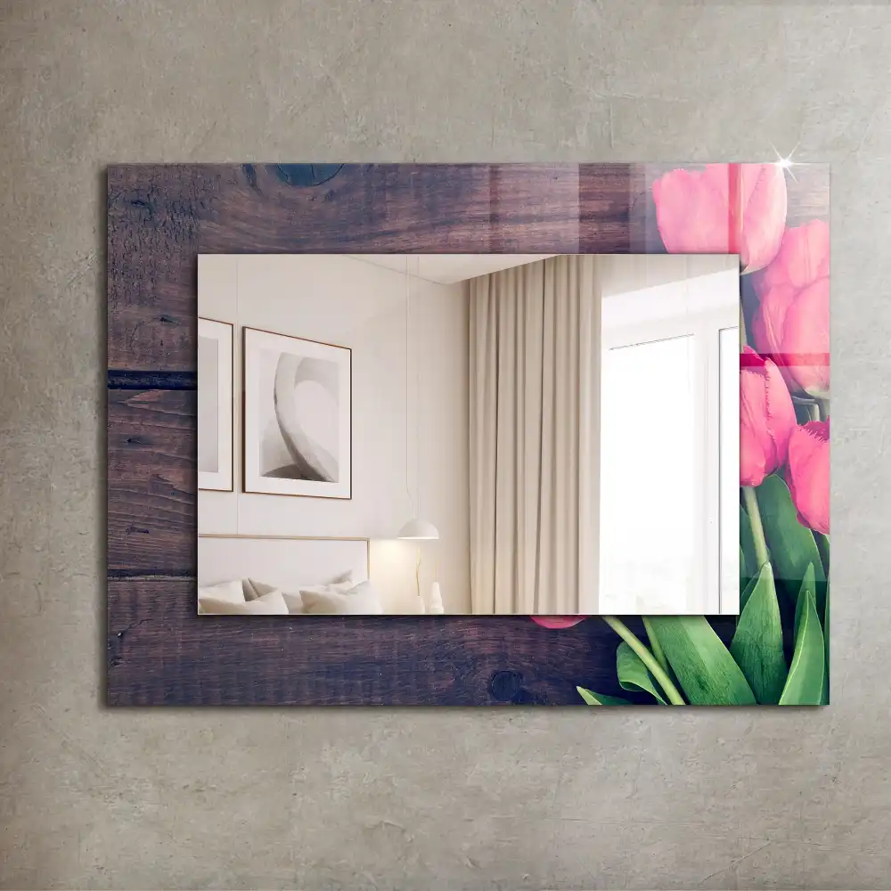 Spiegel mit rechteckigem aufdruck Rosa Tulpen Holz