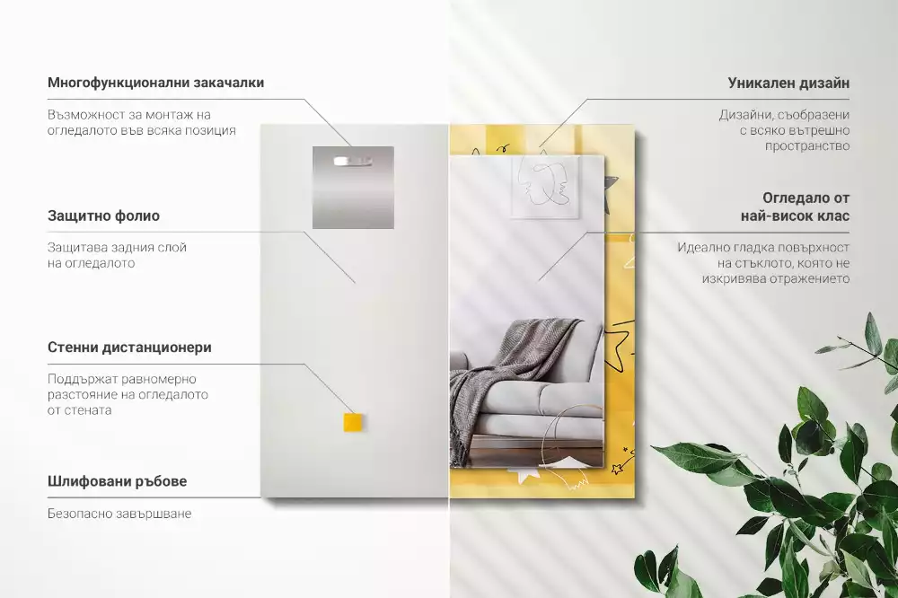 Spiegel mit rechteckigem aufdruck Zeichnung verschiedener Sterne