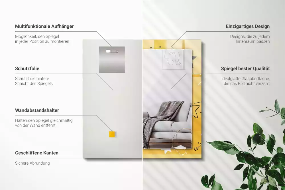 Spiegel mit rechteckigem aufdruck Zeichnung verschiedener Sterne