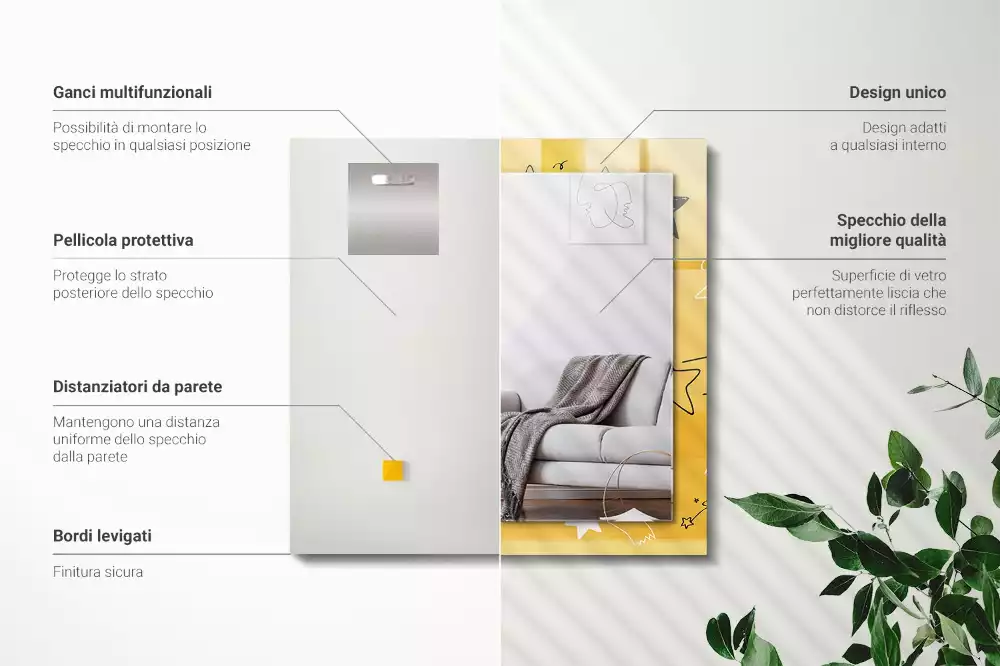 Spiegel mit rechteckigem aufdruck Zeichnung verschiedener Sterne