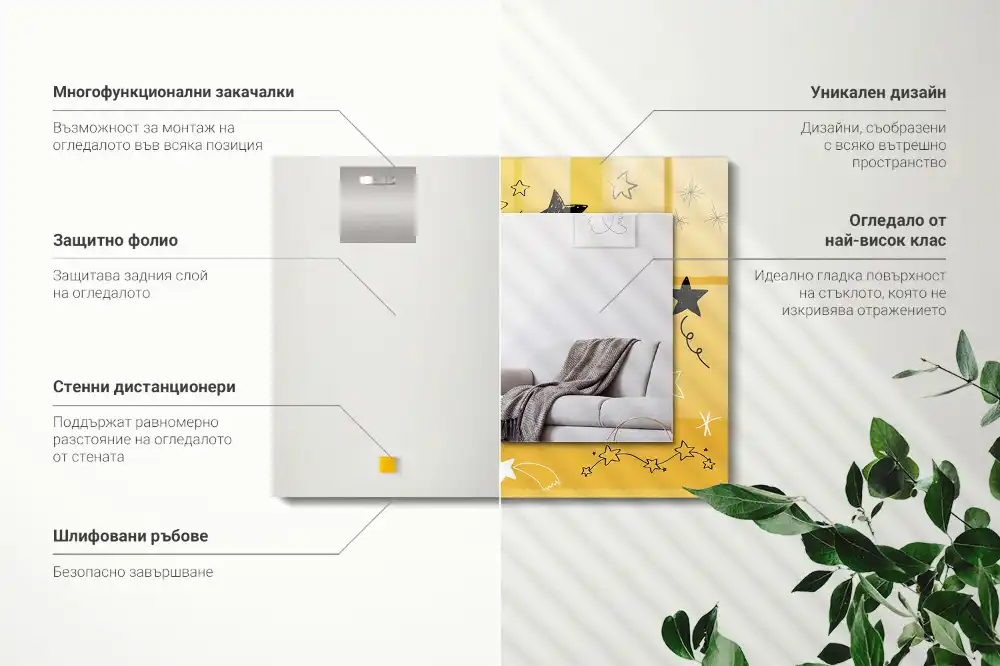 Spiegel mit rechteckigem aufdruck Zeichnung verschiedener Sterne