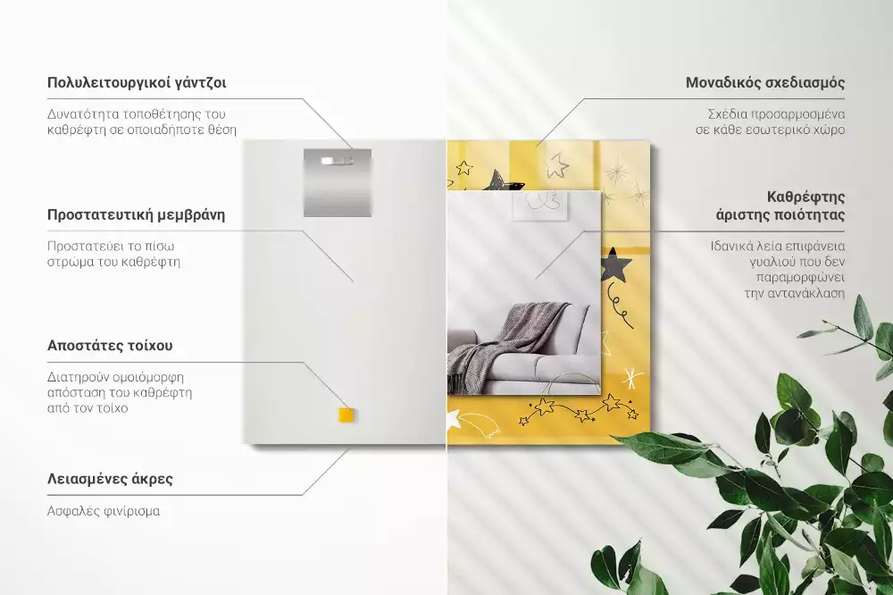 Spiegel mit rechteckigem aufdruck Zeichnung verschiedener Sterne