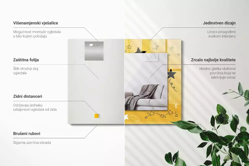 Spiegel mit rechteckigem aufdruck Zeichnung verschiedener Sterne