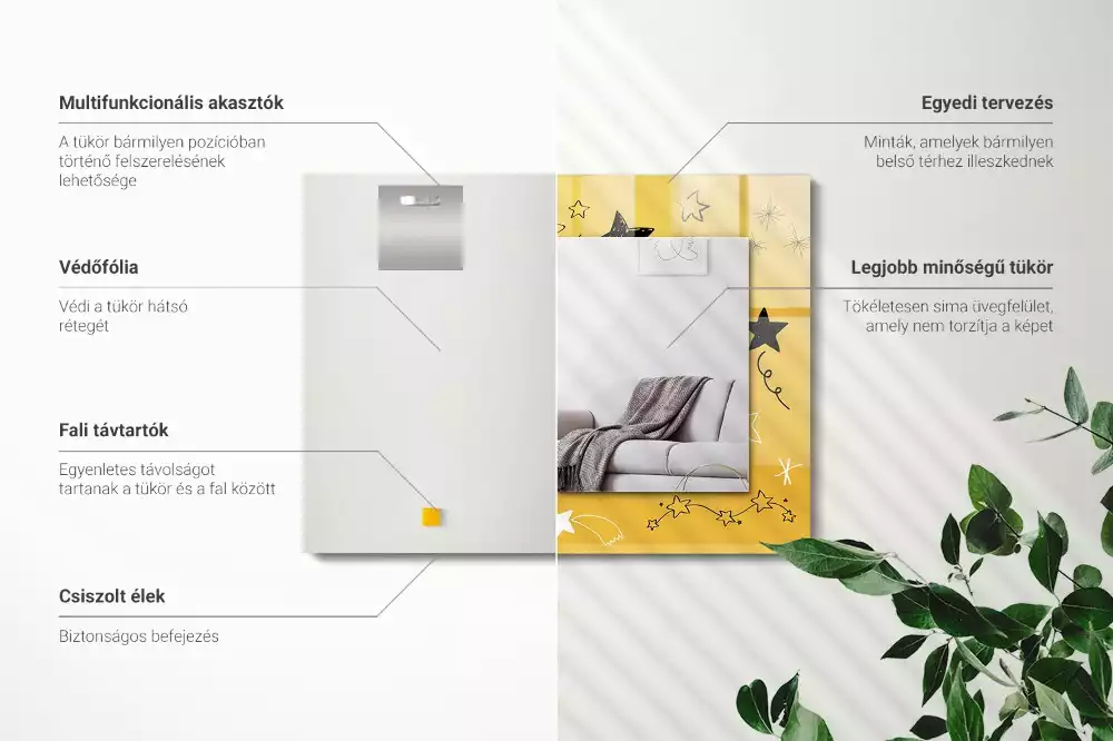 Spiegel mit rechteckigem aufdruck Zeichnung verschiedener Sterne