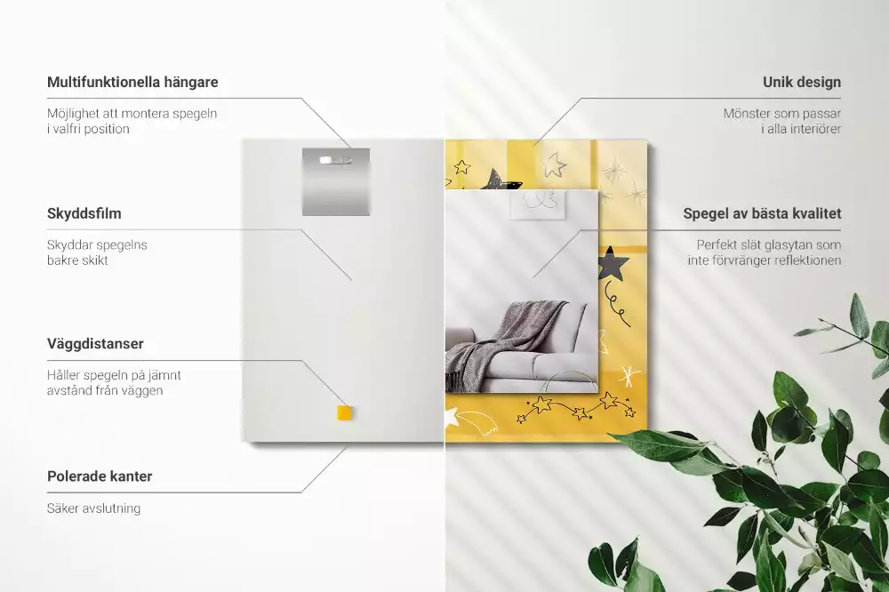 Spiegel mit rechteckigem aufdruck Zeichnung verschiedener Sterne