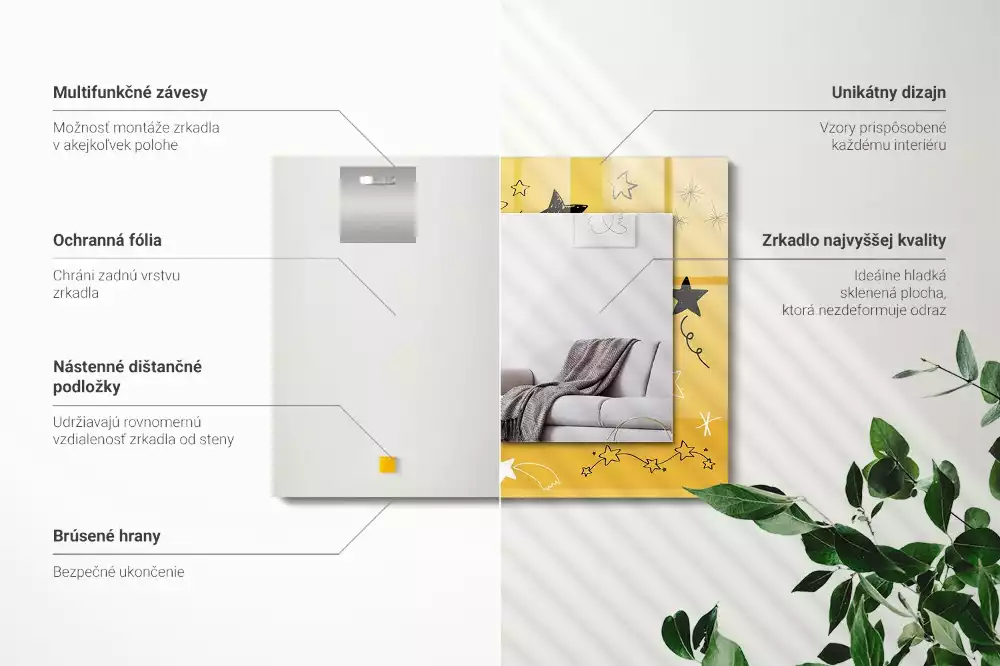 Spiegel mit rechteckigem aufdruck Zeichnung verschiedener Sterne