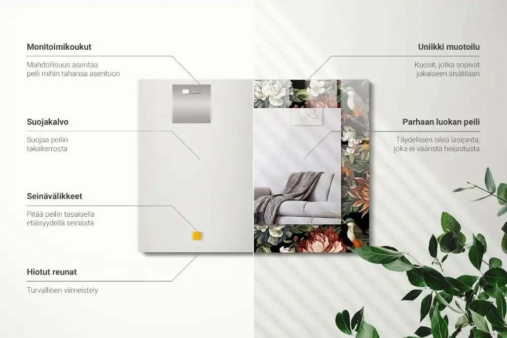 Spiegel mit rechteckigem aufdruck Blumen und Vögel