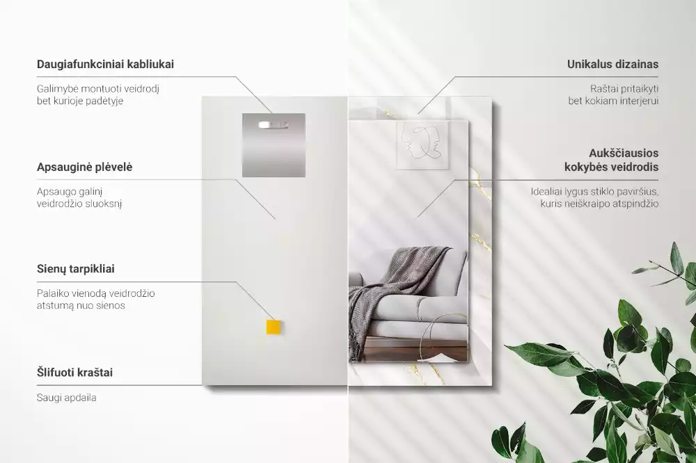 Rechteckiger spiegel Grauer Marmor