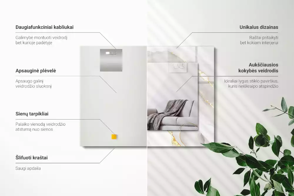 Rechteckiger spiegel Grauer Marmor