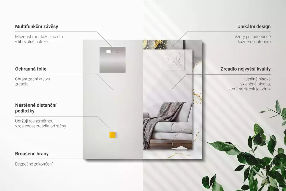 Rechteckiger dekorativer spiegel Abstrakte Goldkunst