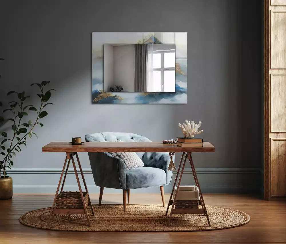 Rechteckiger dekorativer spiegel Berge im Nebel