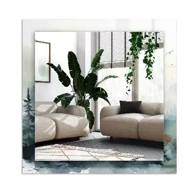 Rechteckiger dekorativer spiegel Wald im Nebel