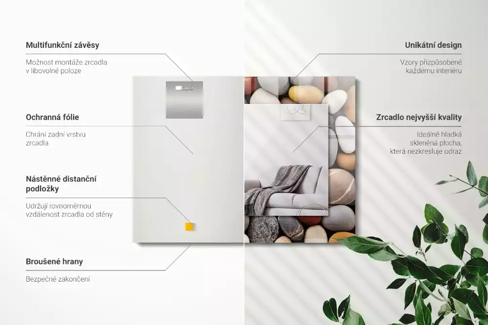 Rechteckiger dekorativer spiegel Bunte glatte Steine