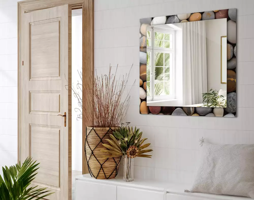 Rechteckiger dekorativer spiegel Bunte glatte Steine