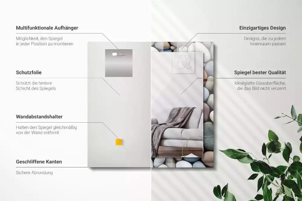 Spiegel mit rechteckigem aufdruck Bunte glatte Steine