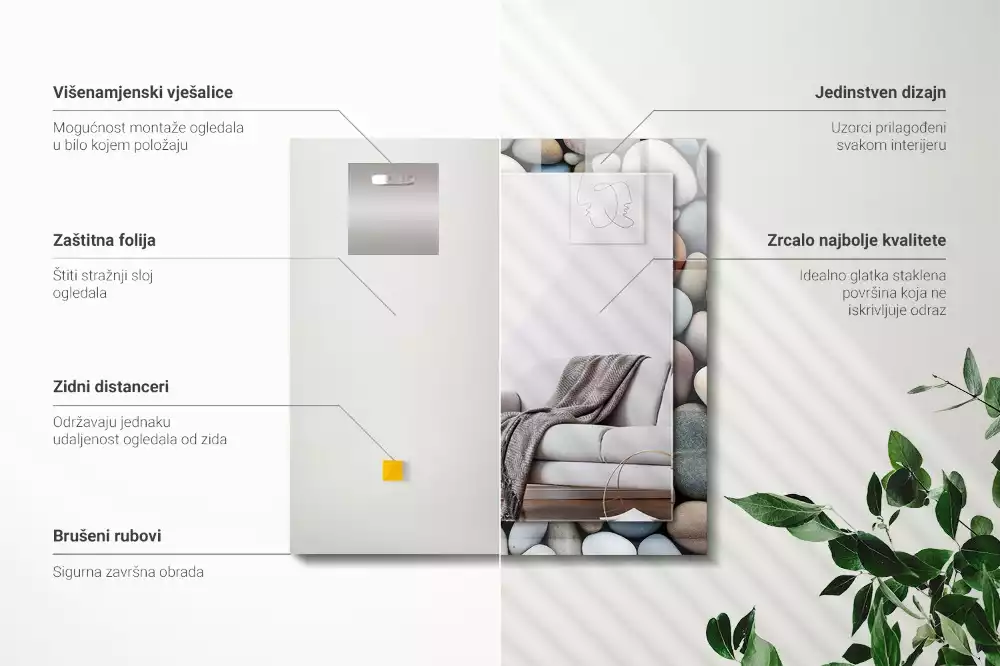 Spiegel mit rechteckigem aufdruck Bunte glatte Steine