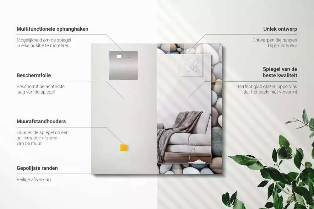 Spiegel mit rechteckigem aufdruck Bunte glatte Steine