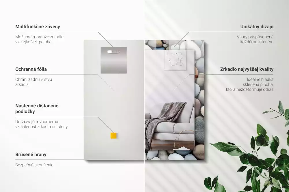 Spiegel mit rechteckigem aufdruck Bunte glatte Steine