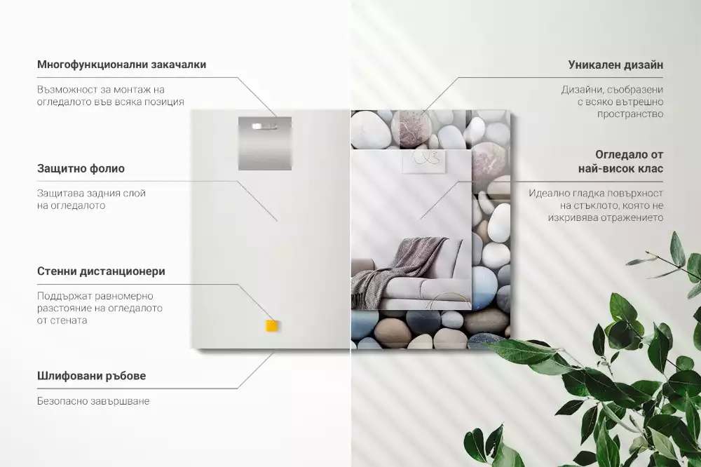 Spiegel mit rechteckigem aufdruck Bunte glatte Steine