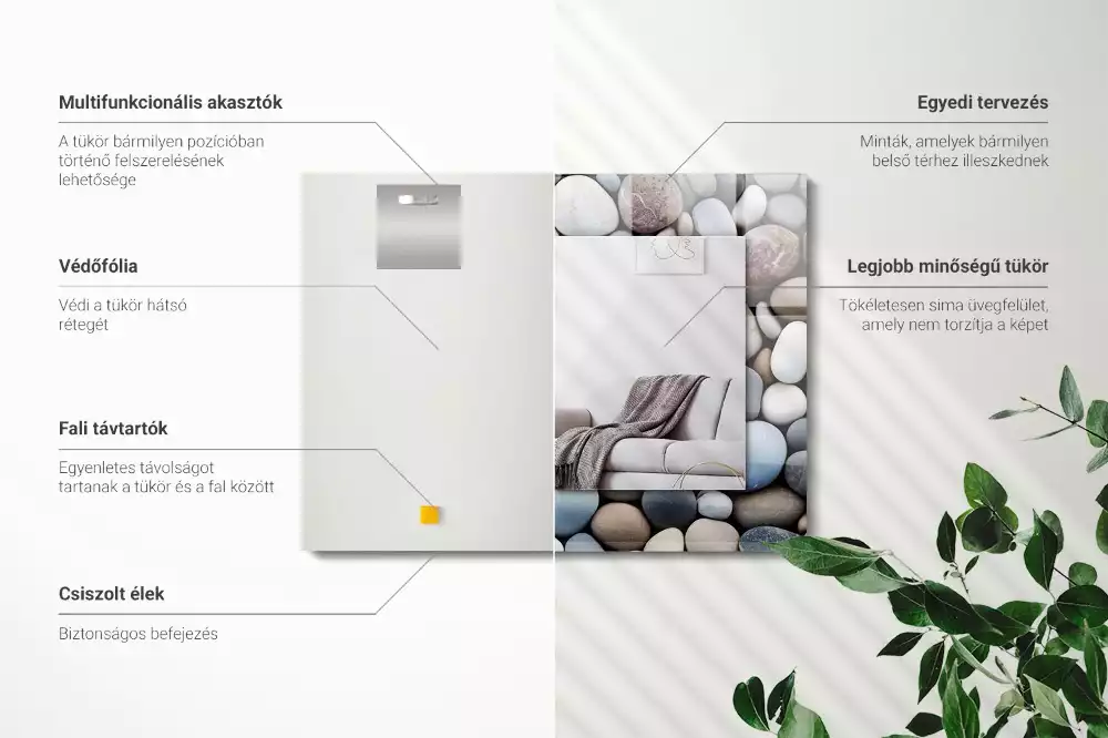 Spiegel mit rechteckigem aufdruck Bunte glatte Steine