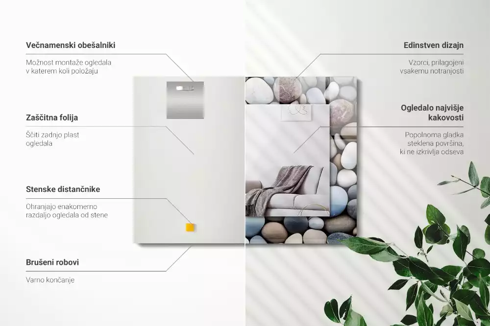 Spiegel mit rechteckigem aufdruck Bunte glatte Steine