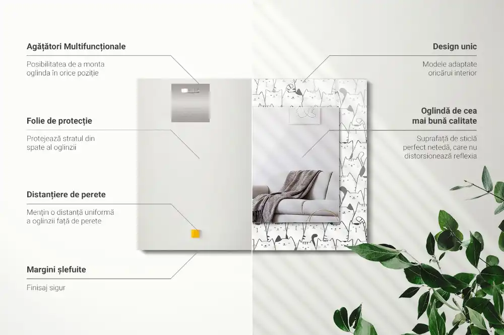 Spiegel mit rechteckigem aufdruck Fröhliche Katzen