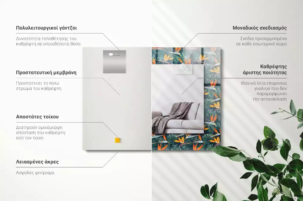 Rechteckiger dekorativer spiegel Blumen und Blätter