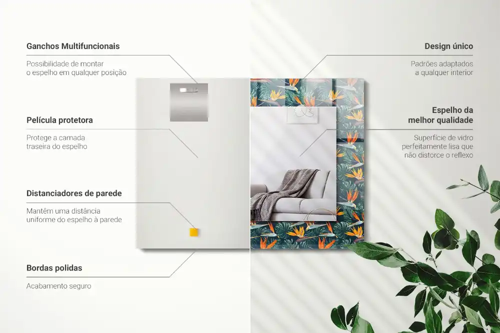 Rechteckiger dekorativer spiegel Blumen und Blätter