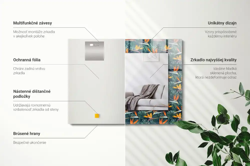 Rechteckiger dekorativer spiegel Blumen und Blätter