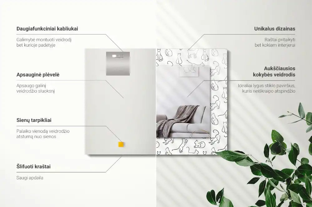 Spiegel mit rechteckigem aufdruck Katzenkonturen